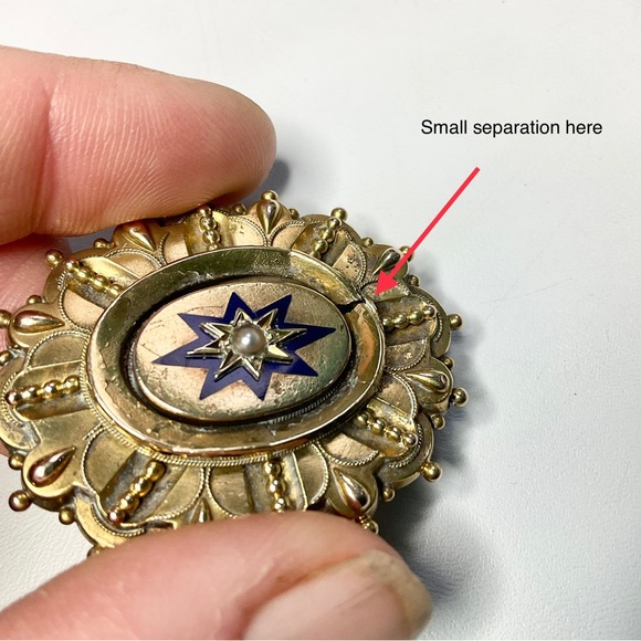 Victorian Locket Brooch Enamel Half Pearl Gold Filled Hair Mourning Locket - Picture 4 of 8